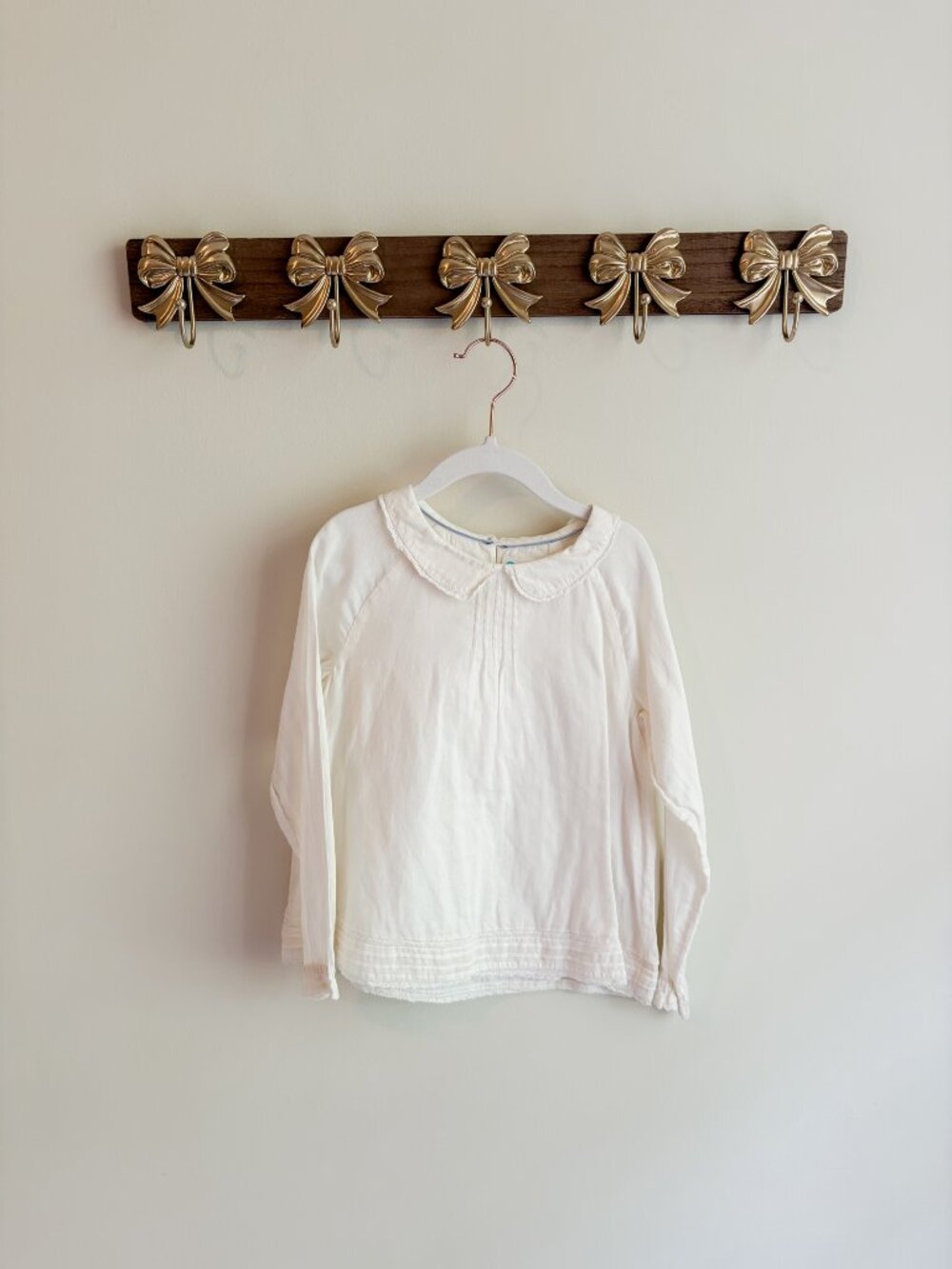 Mini Boden Girls Size 5-6Y White Long Sleeve Blouse with Peter Pan Collar
